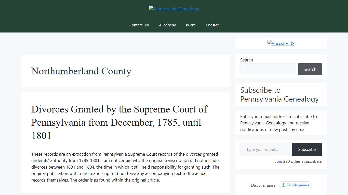 Northumberland County Archives - Pennsylvania Genealogy