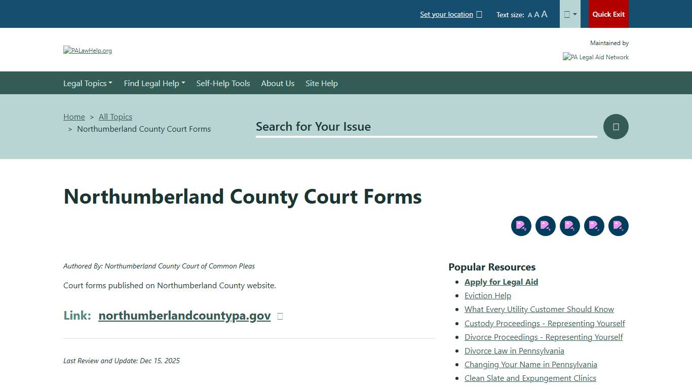 Northumberland County Court Forms PALawHELP.org - Your Online Guide to Legal Information and Legal Services in Pennsylvania