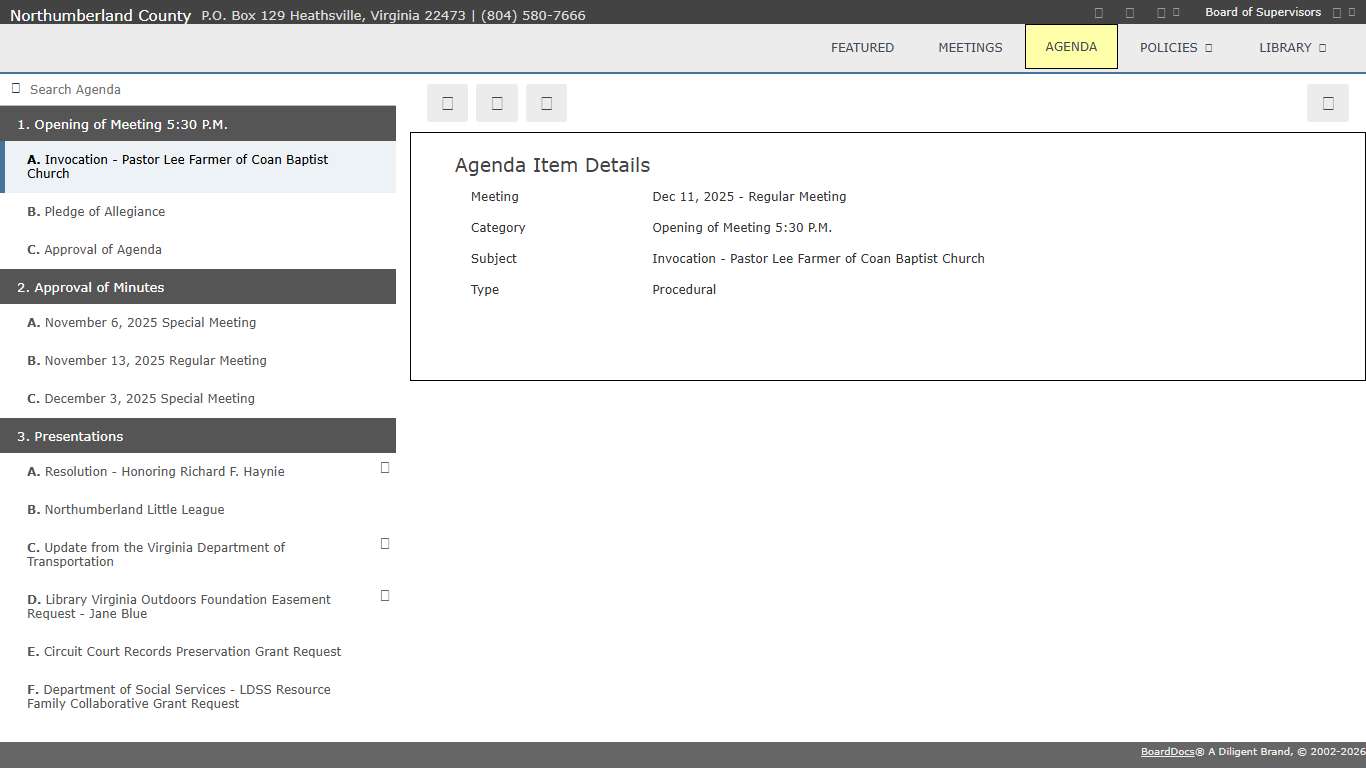 Agenda - Northumberland County BoardDocs® Pro